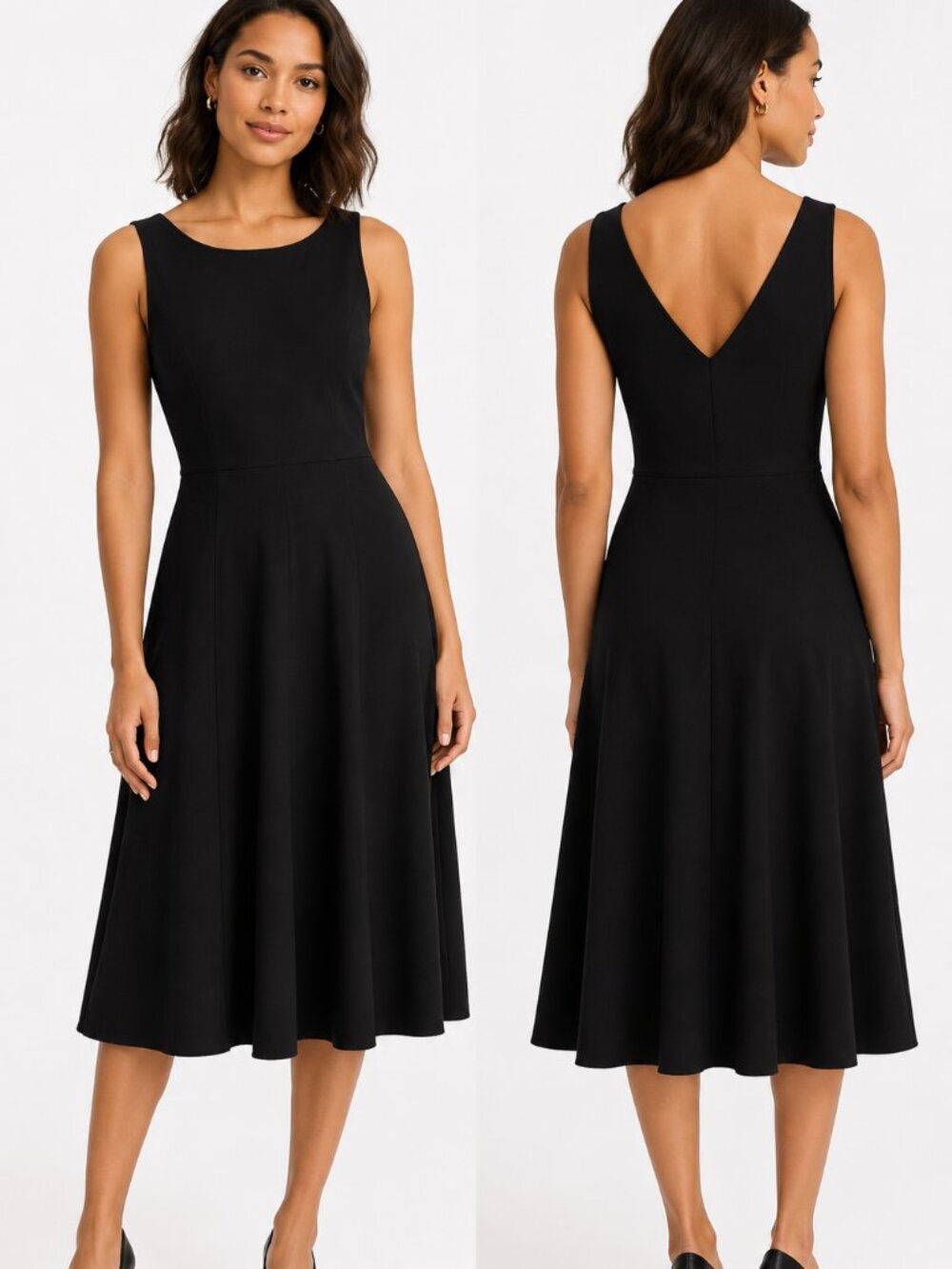 Hobbs "By Invitation" Black Fit & Flare Dress V-Back Sleeveless Size 6